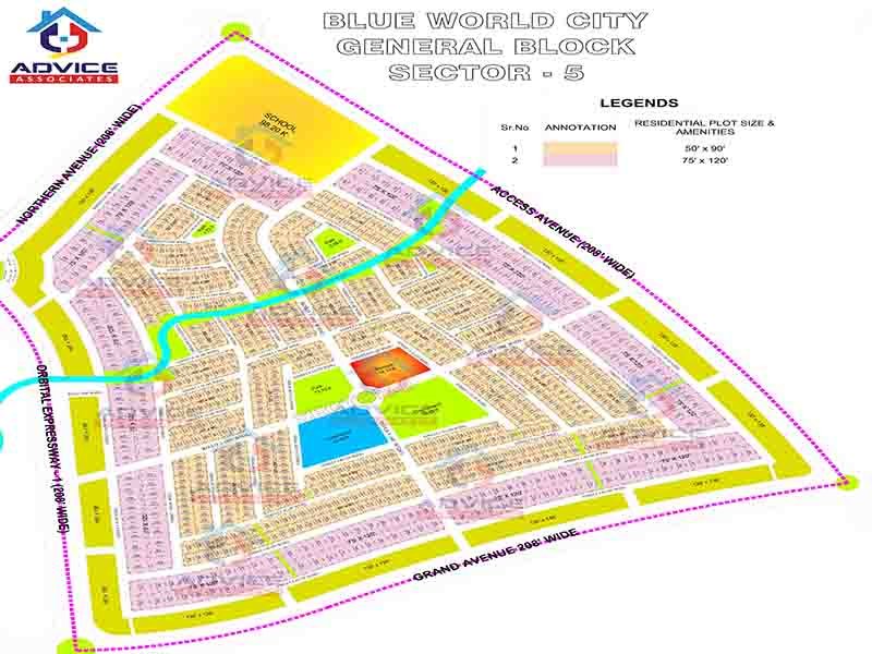 Blue World City General Block Sector 5 Map