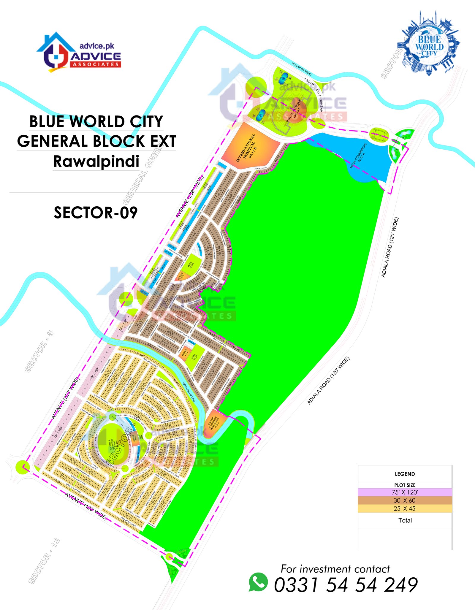 Blue World City General Block Sector 9 Map