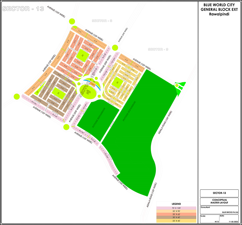 Blue World City General Block Sector 13 Map