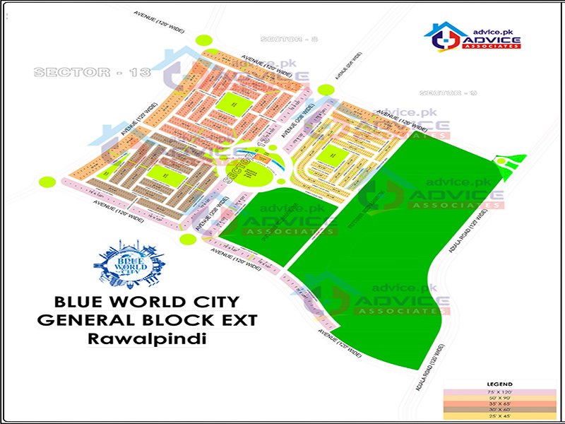 Blue World City General Block Sector 13 Map
