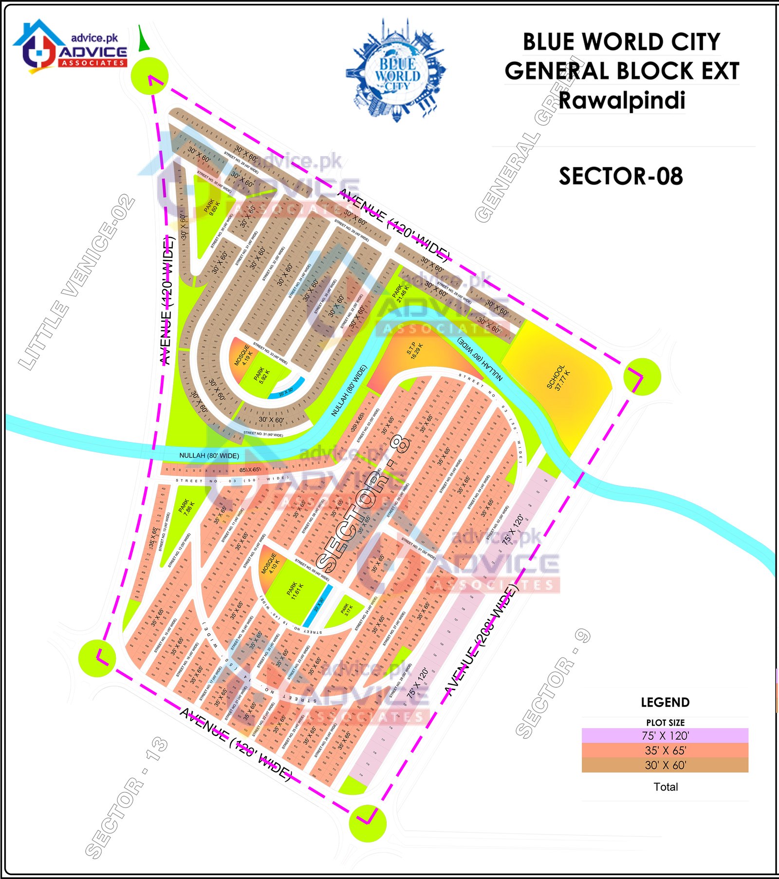 Blue World City General Block Sector 8 Map