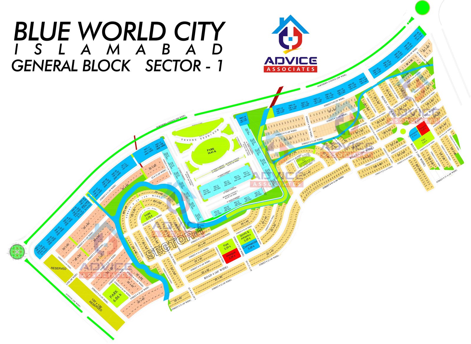 Blue World City General Block Sector 1 Map